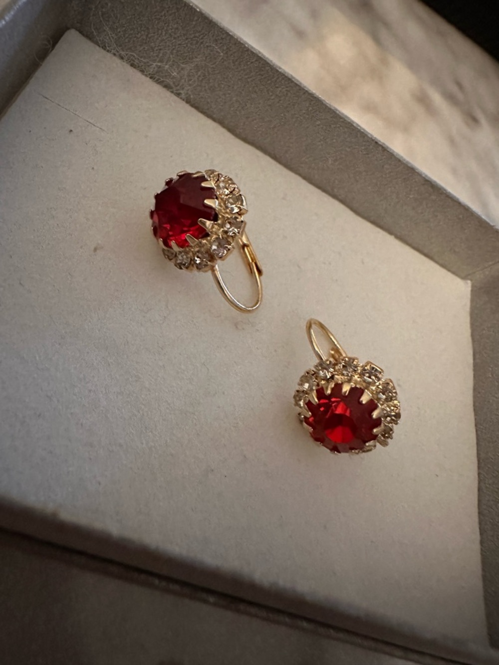 18kt Gold filled Elegant  Red Ruby  Crystal Earrings